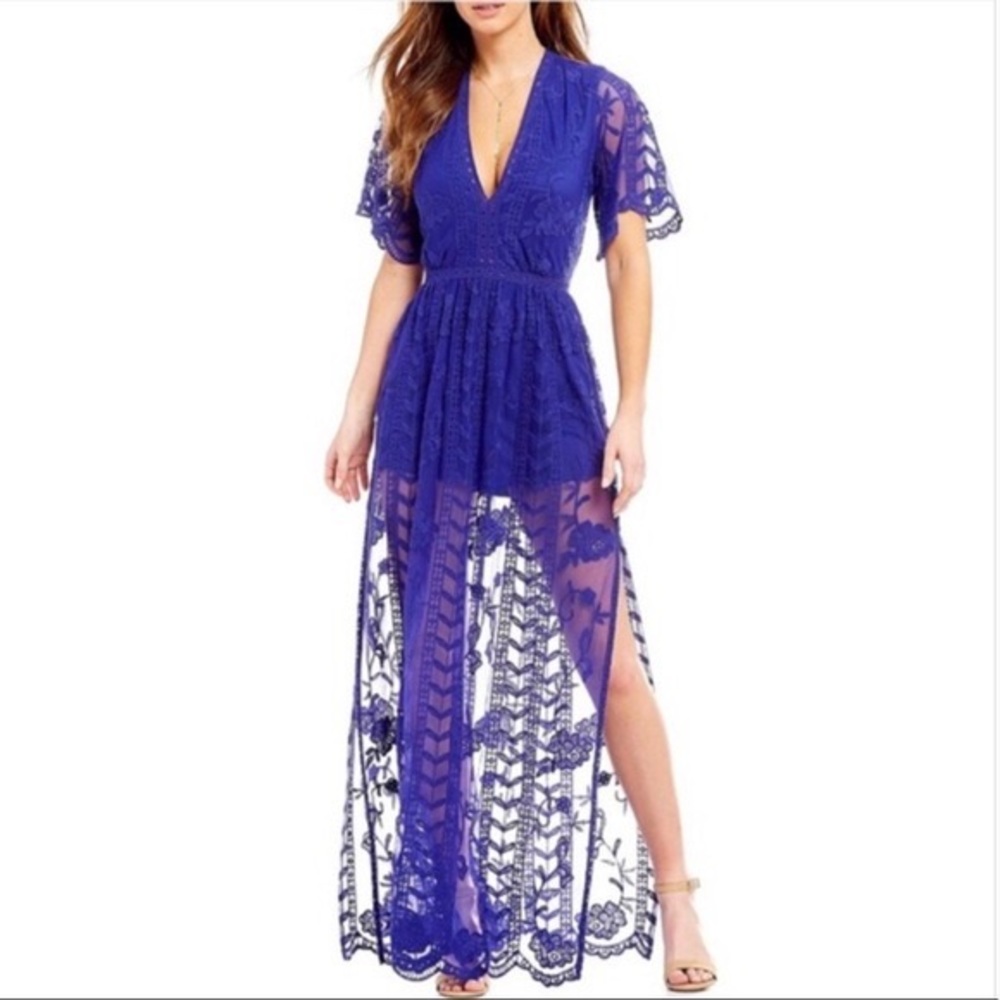 GB Geometric Floral Lace Romper Dress in Cobalt Blue - SMALL - NWT